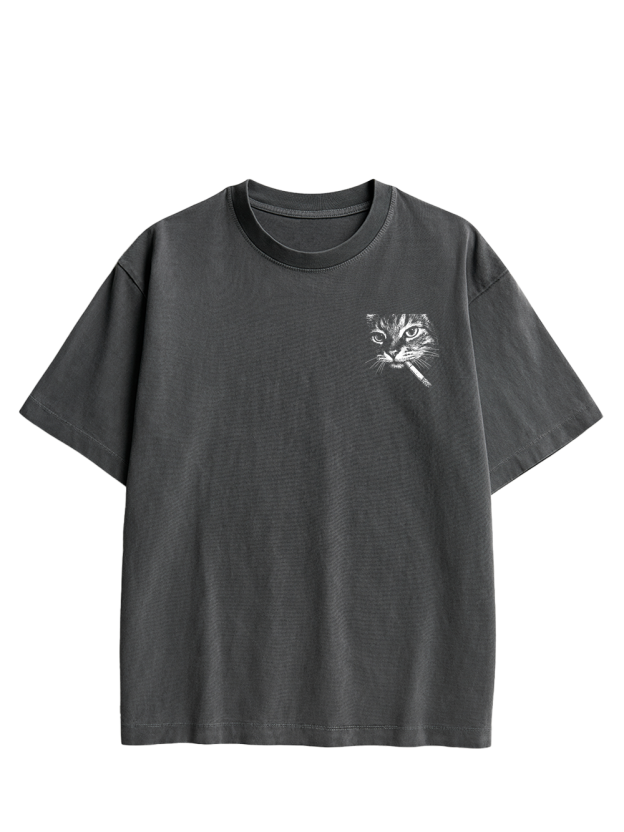 Sad Cat Energy Double Sided Print Washed TShirt