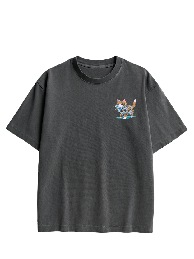 Cigarette Cat Double Sided Print Washed TShirt