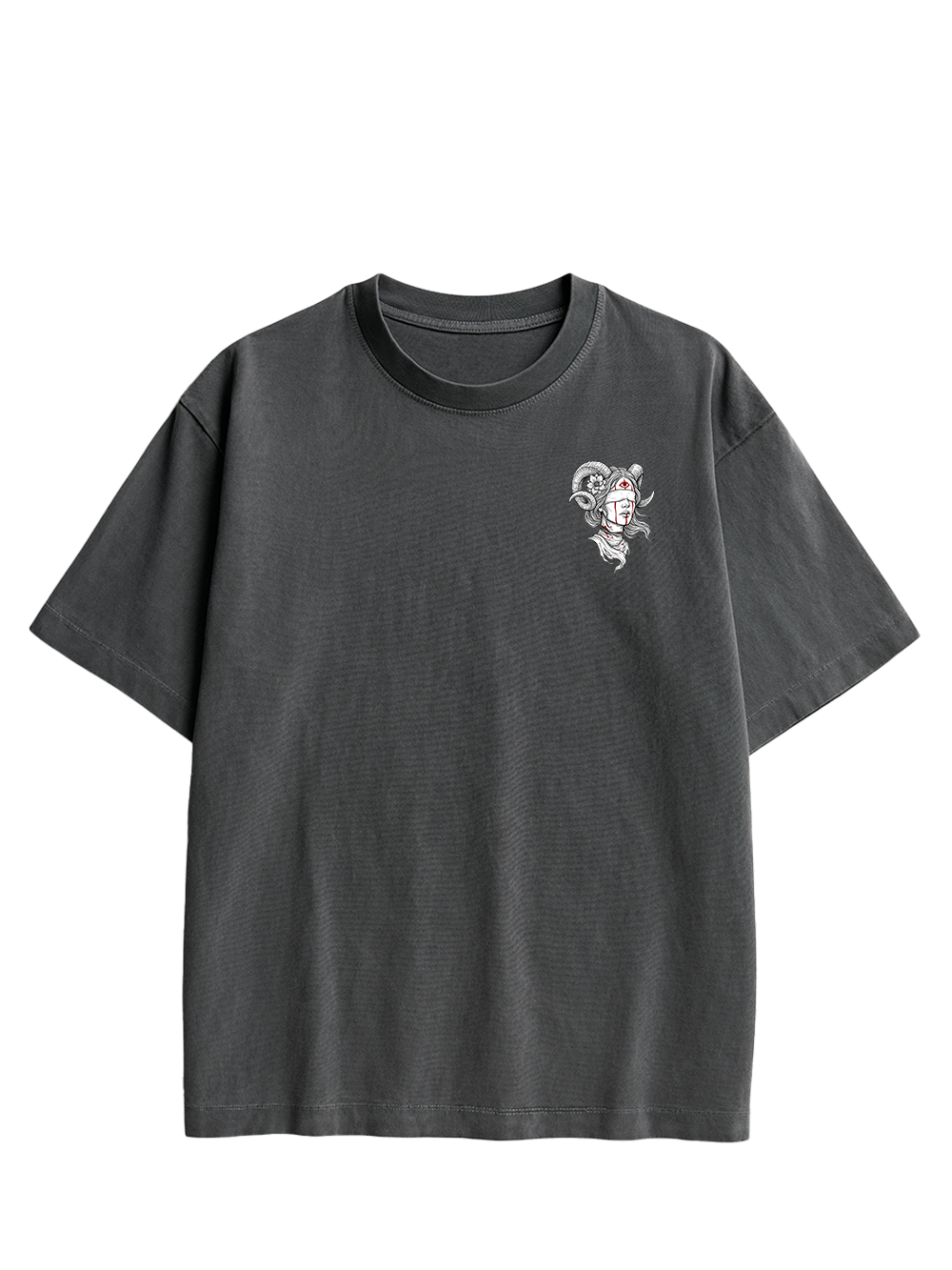 RAM HORN GIRL BLOODY NECK DOUBLE SIDED PRINT WASHED TSHIRT