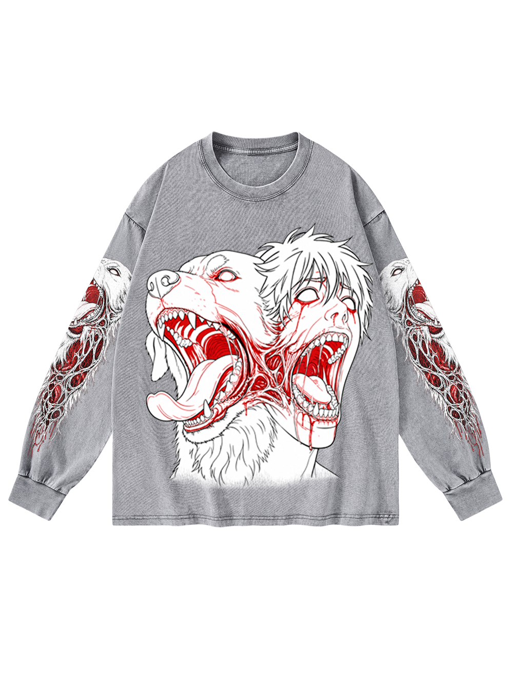 BLOOD SCREAM WASHED LONG-SLEEVE GRAPHIC TSHIRT
