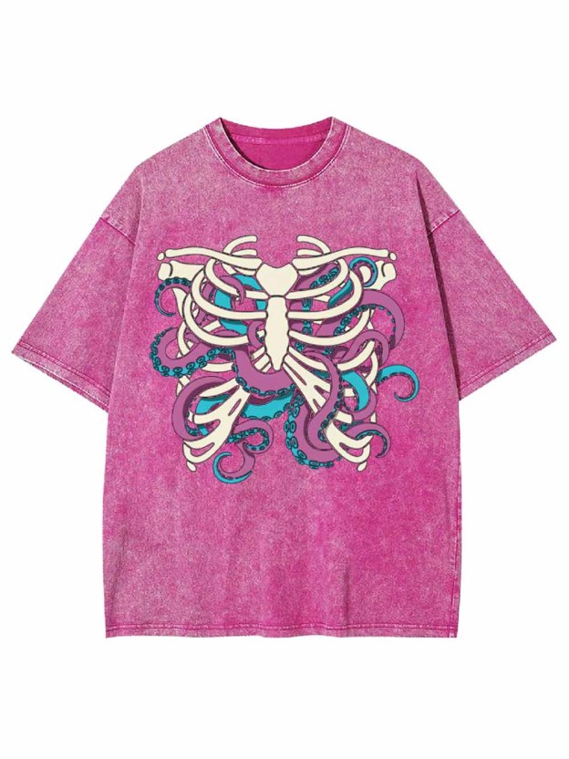 Skull Octopus Tentacles Washed Tshirt