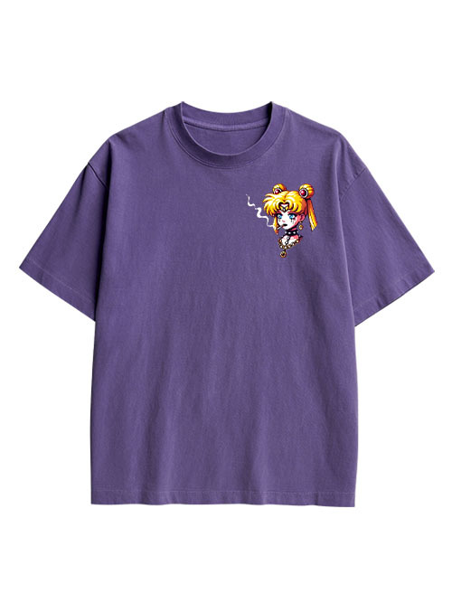 Punk Moon Double Sided Print Washed T-Shirt