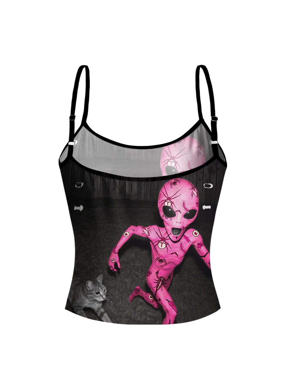 PINK INVADER FULL-PRINT SPAGHETTI-STRAP TOP