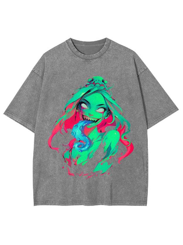 Tentacles Evil Girl Washed Tshirt
