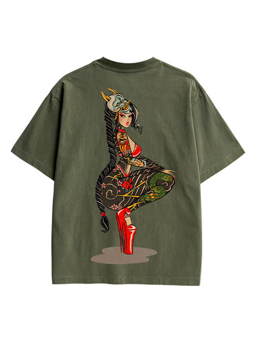 Tattooed Warrior Double Sided Print Washed TShirt