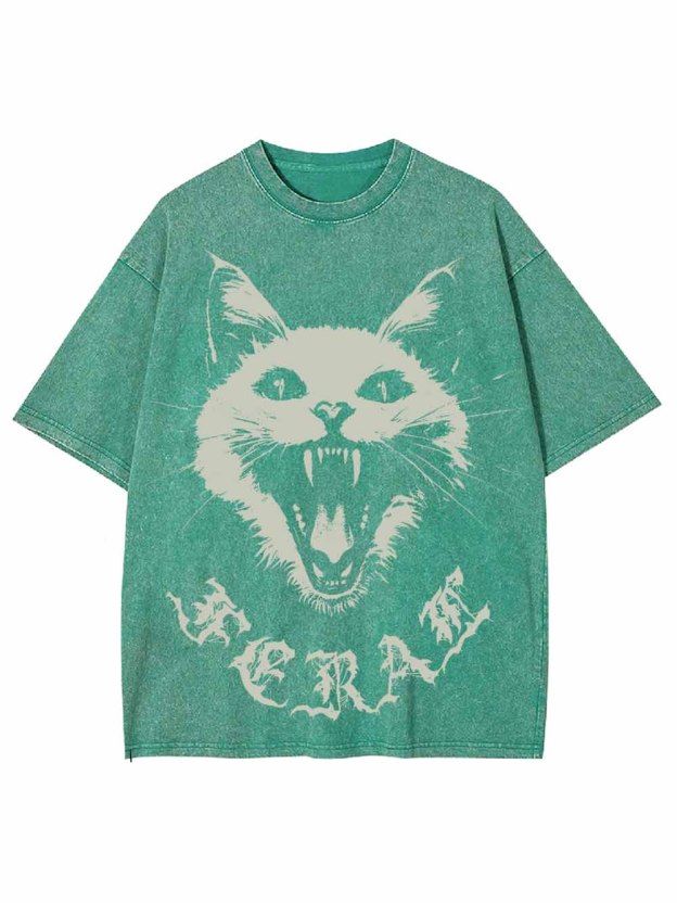 Feral White Cat Washed Tshirt