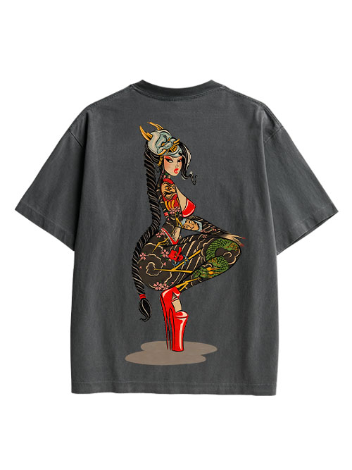 Tattooed Warrior Double Sided Print Washed TShirt