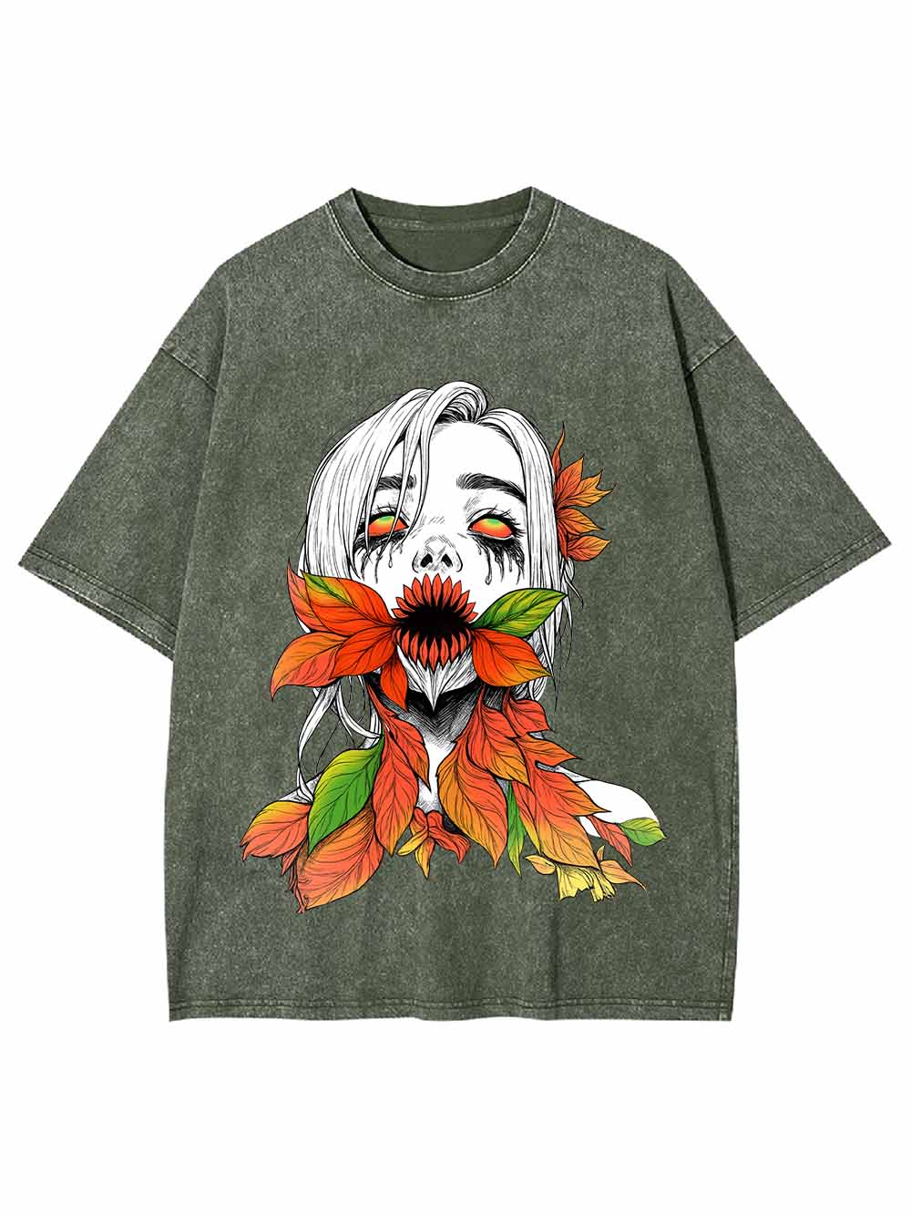 Flower Demon Autumn Leaves Washed Tshirt