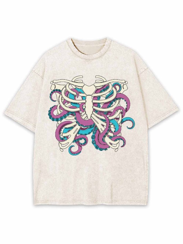 Skull Octopus Tentacles Washed Tshirt