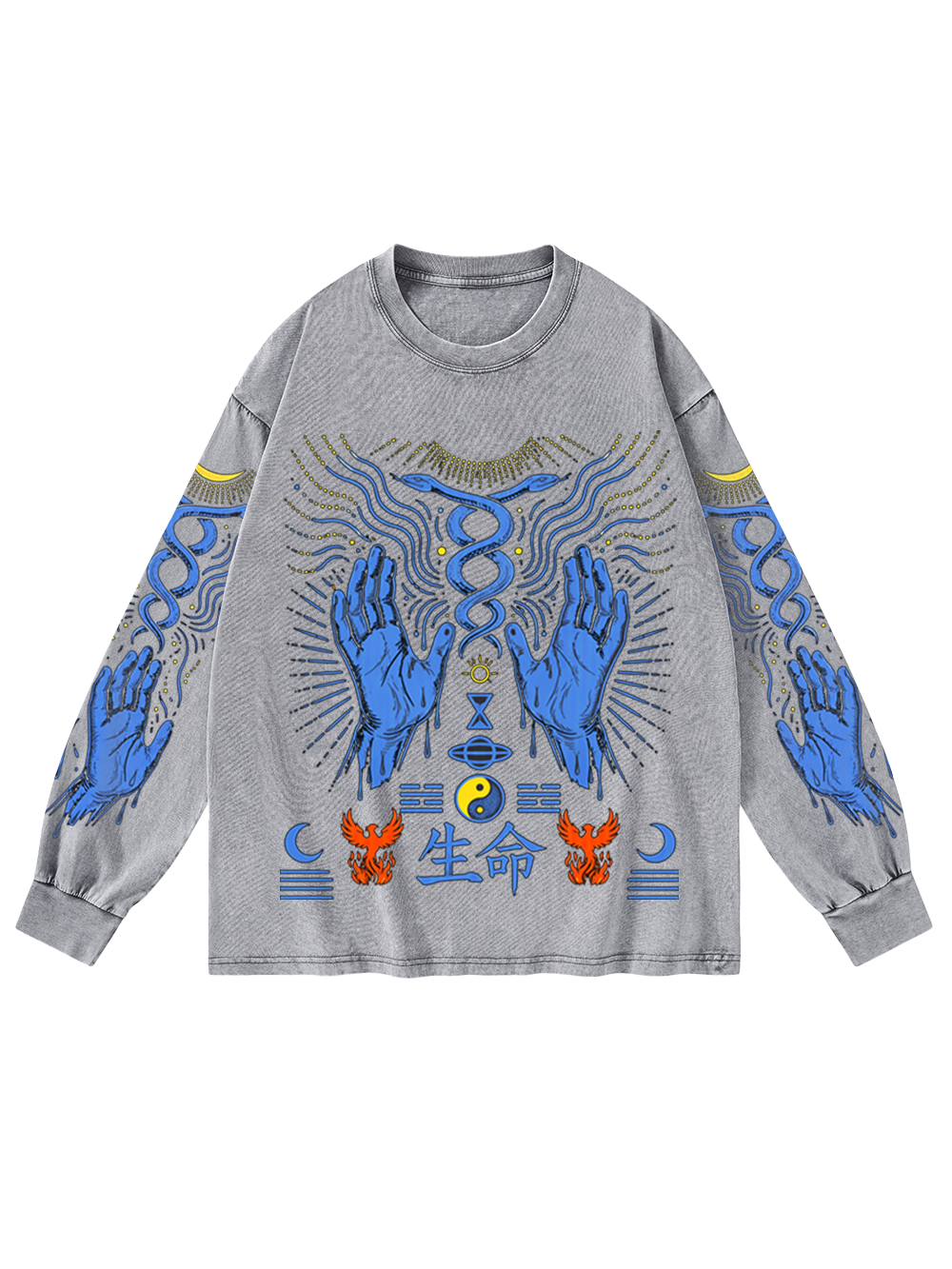 LIFE SYMBOL WASHED LONG-SLEEVE GRAPHIC TSHIRT
