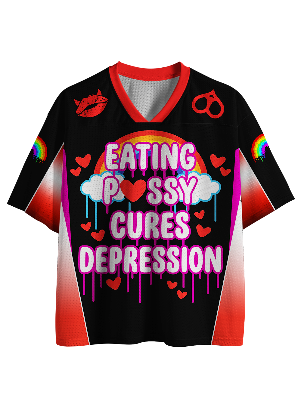 RAINBOW HEART MESH JERSEY