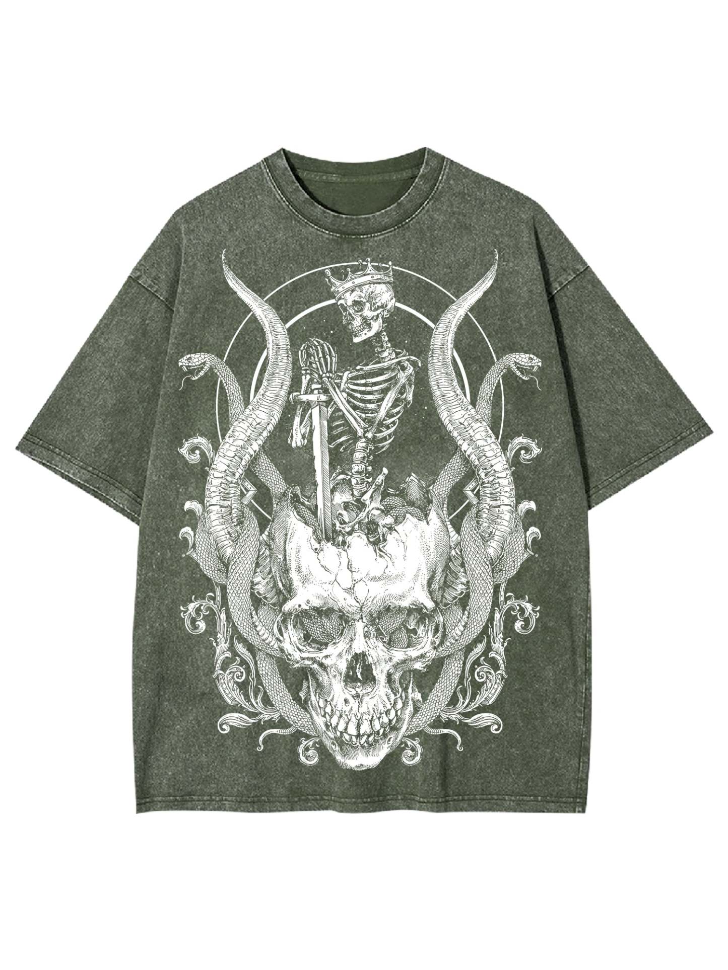 Skeleton King Washed Tshirt-ClassyOutlaw