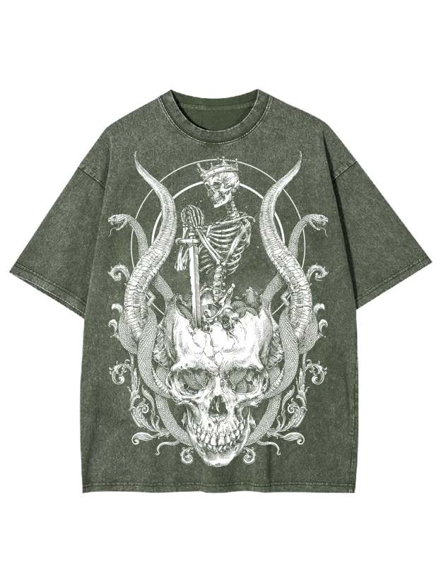 Skeleton King Washed Tshirt-ClassyOutlaw