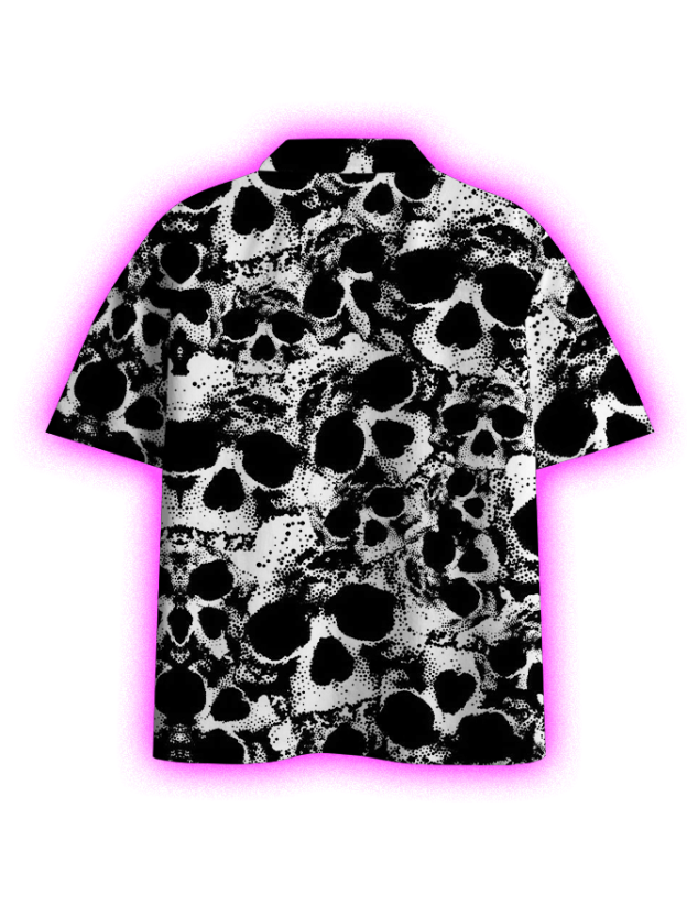 SKULL PATTERN BUTTON UP POCKET SHIRT