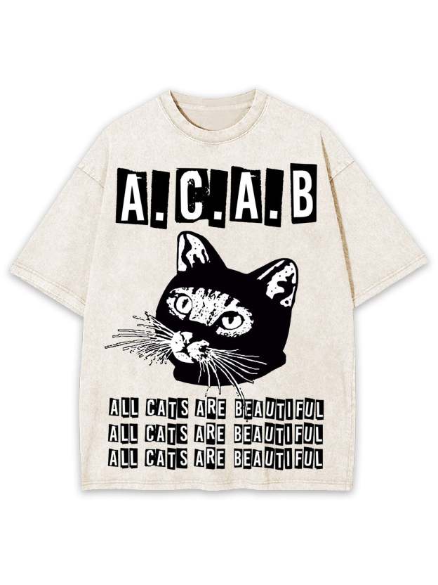 All Cats Are Beautiful Washed Tshirt-ClassyOutlaw