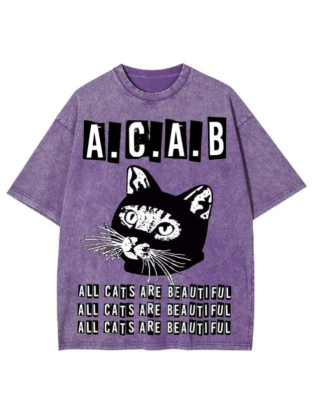 All Cats Are Beautiful Washed Tshirt-ClassyOutlaw