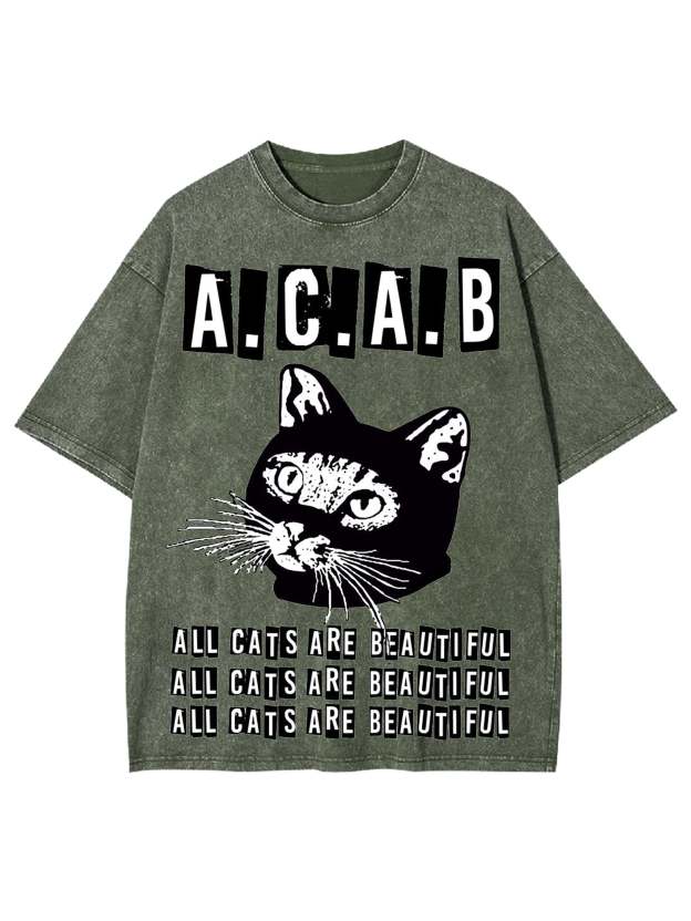 All Cats Are Beautiful Washed Tshirt-ClassyOutlaw