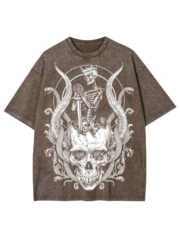 Skeleton King Washed Tshirt-ClassyOutlaw
