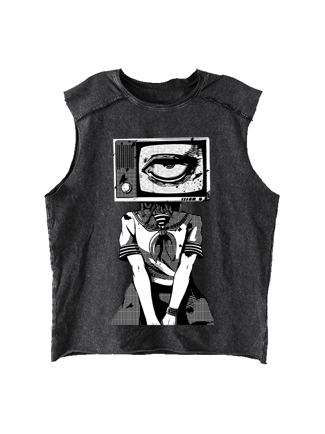 Eye On Screen Distressed Tank Top