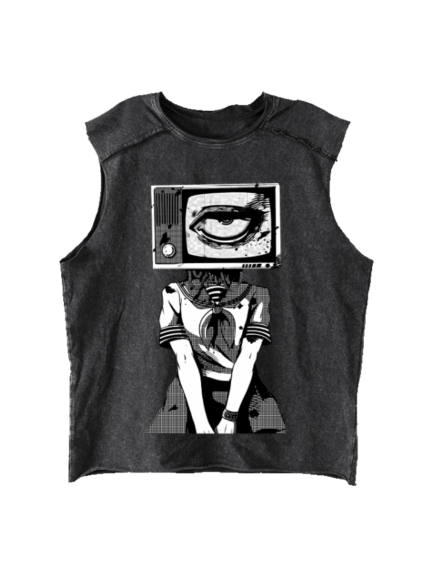Eye On Screen Distressed Tank Top