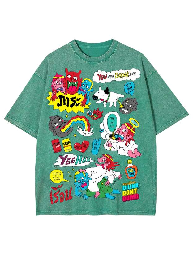 You Never Drink Alone Washed Tshirt-ClassyOutlaw