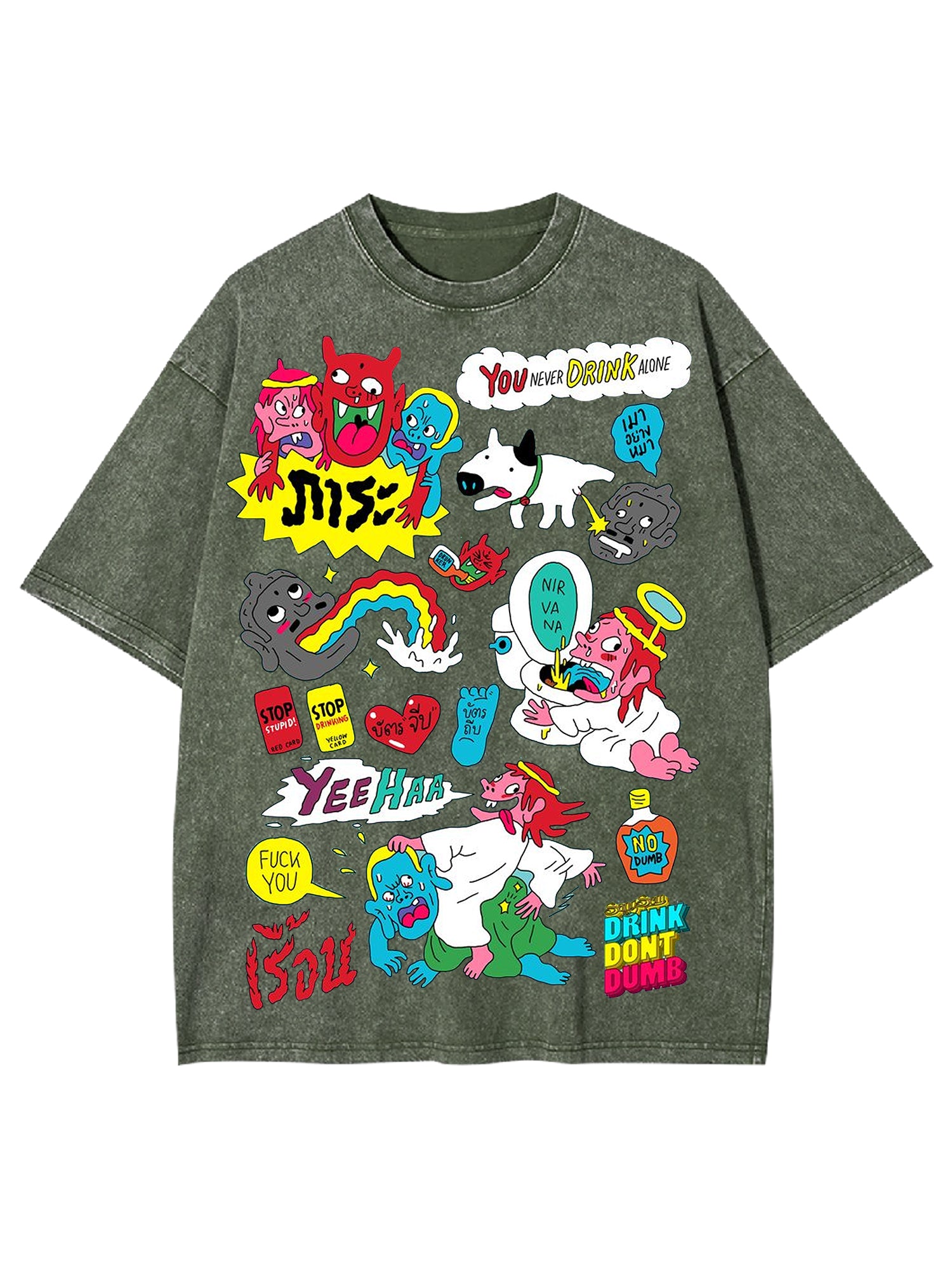 You Never Drink Alone Washed Tshirt-ClassyOutlaw