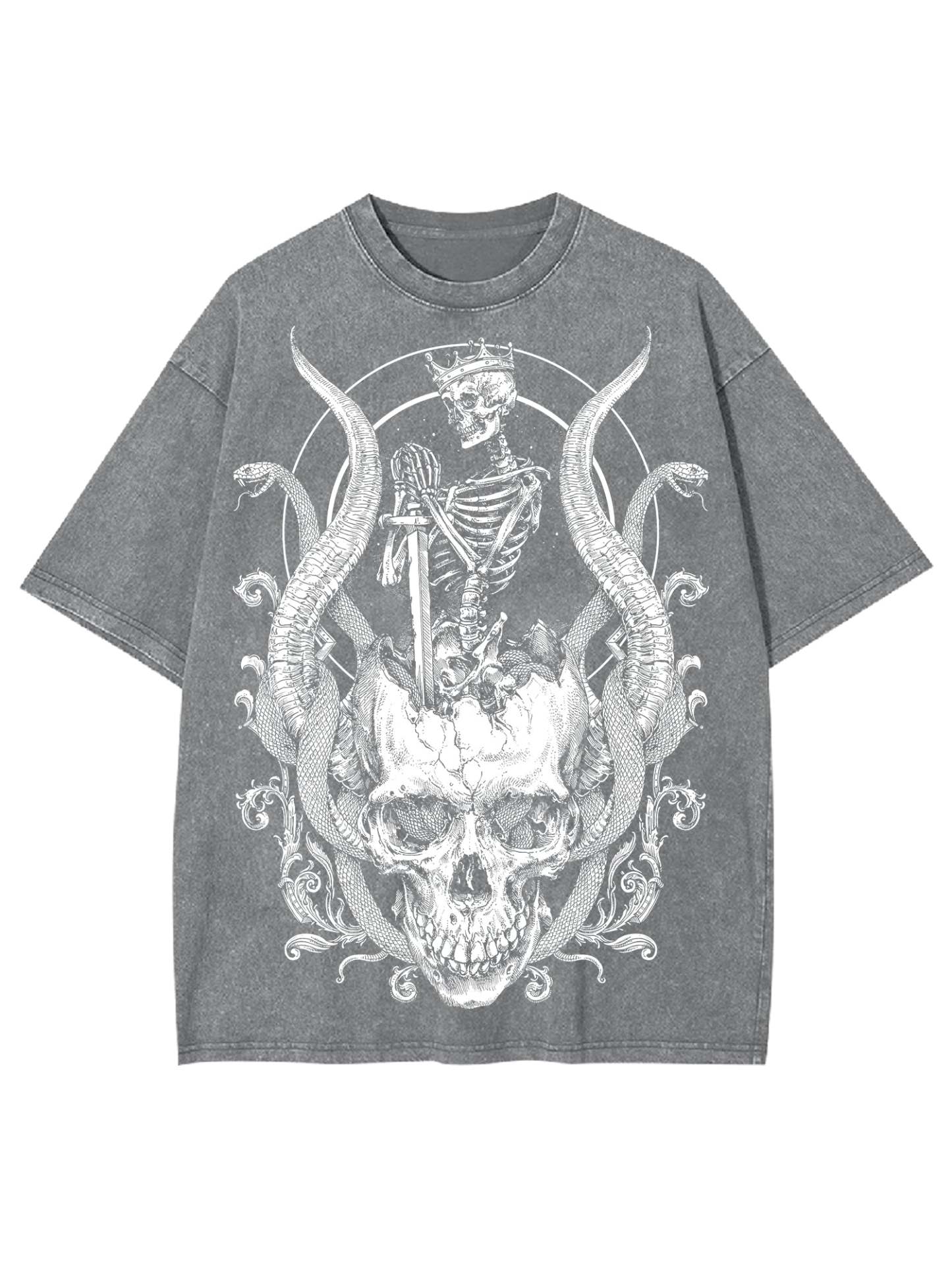 Skeleton King Washed Tshirt-ClassyOutlaw