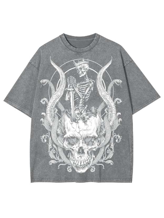 Skeleton King Washed Tshirt-ClassyOutlaw