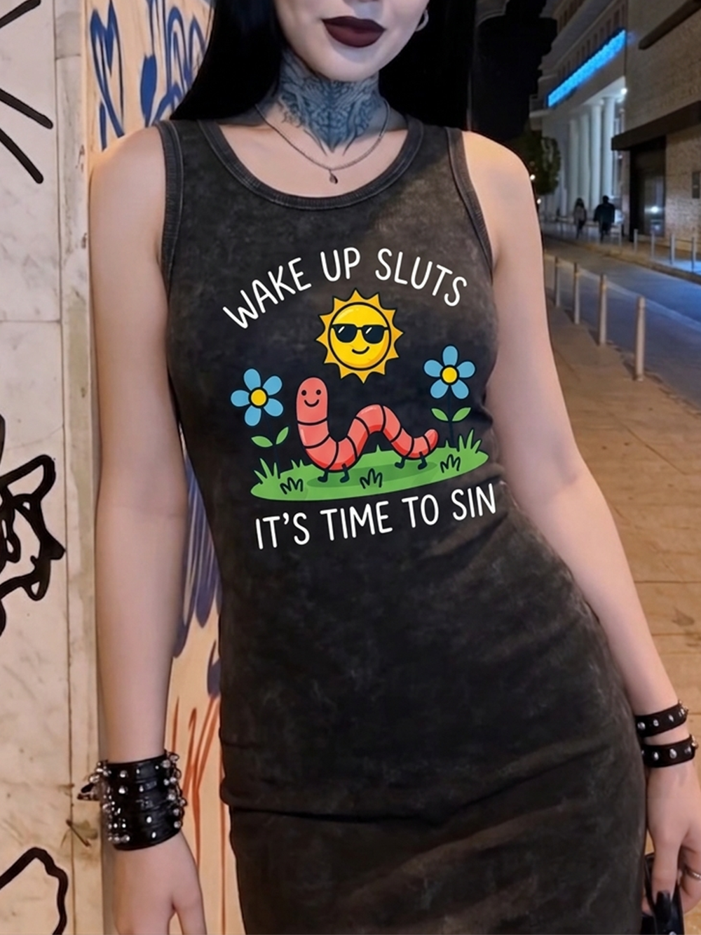 WAKE UP SLUTS IT'S TIME TO SIN VINTAGE BODYCON TANK DRESS