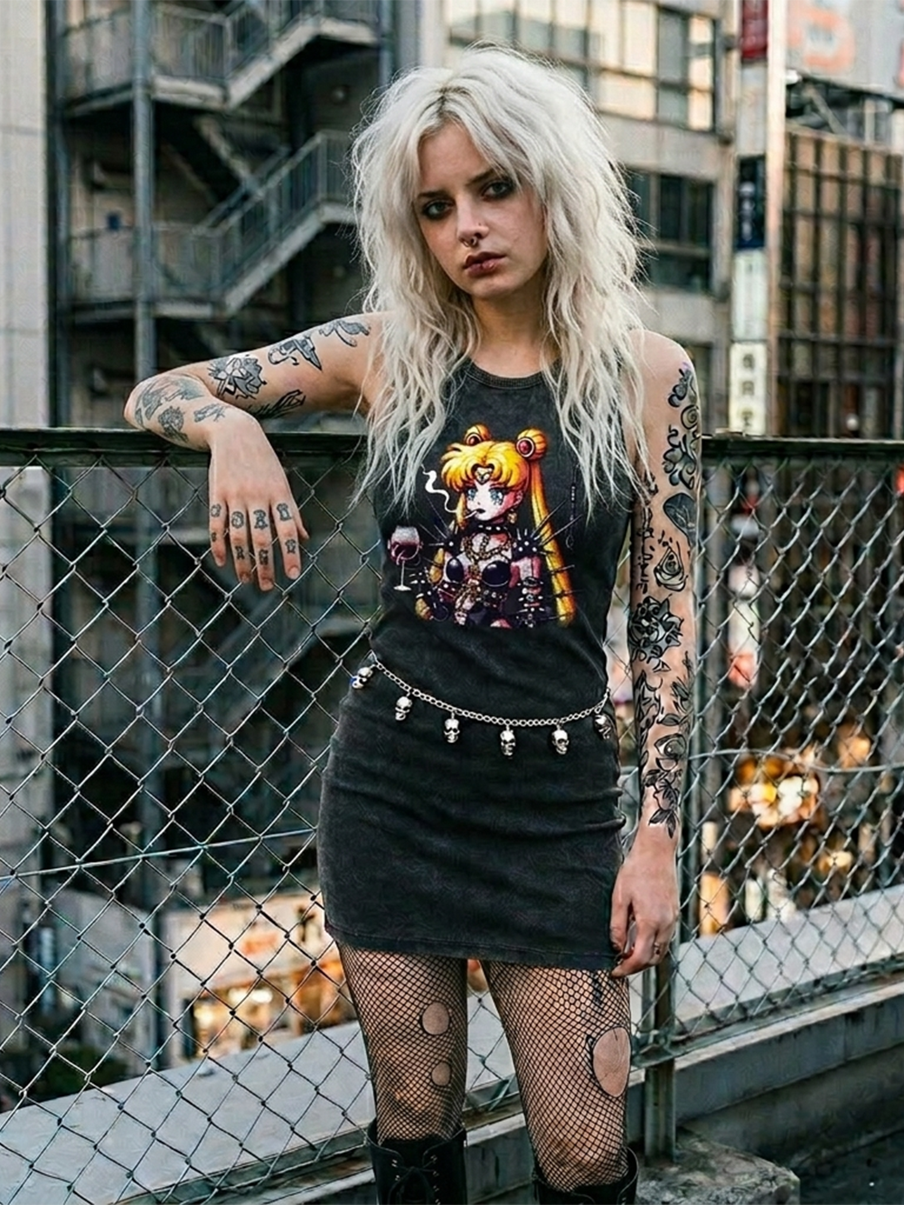 PUNK MOON VINTAGE BODYCON TANK DRESS