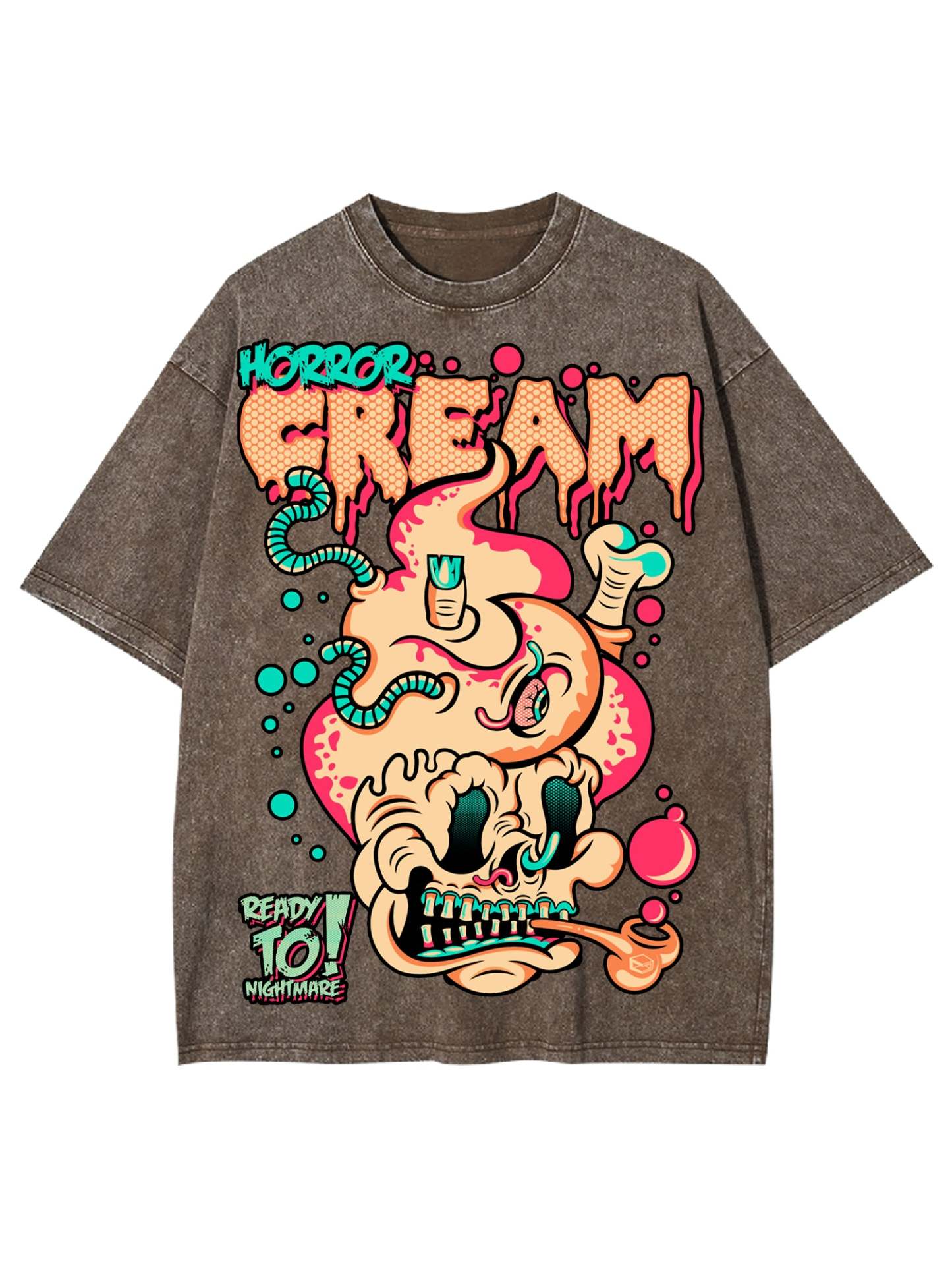 Horror Cream Washed Tshirt-ClassyOutlaw Sale