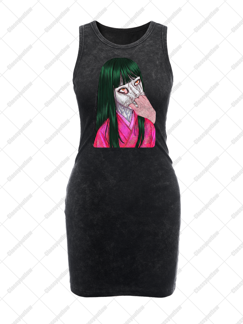 HORROR & THRILLER KIMONO GIRL VINTAGE BODYCON TANK DRESS