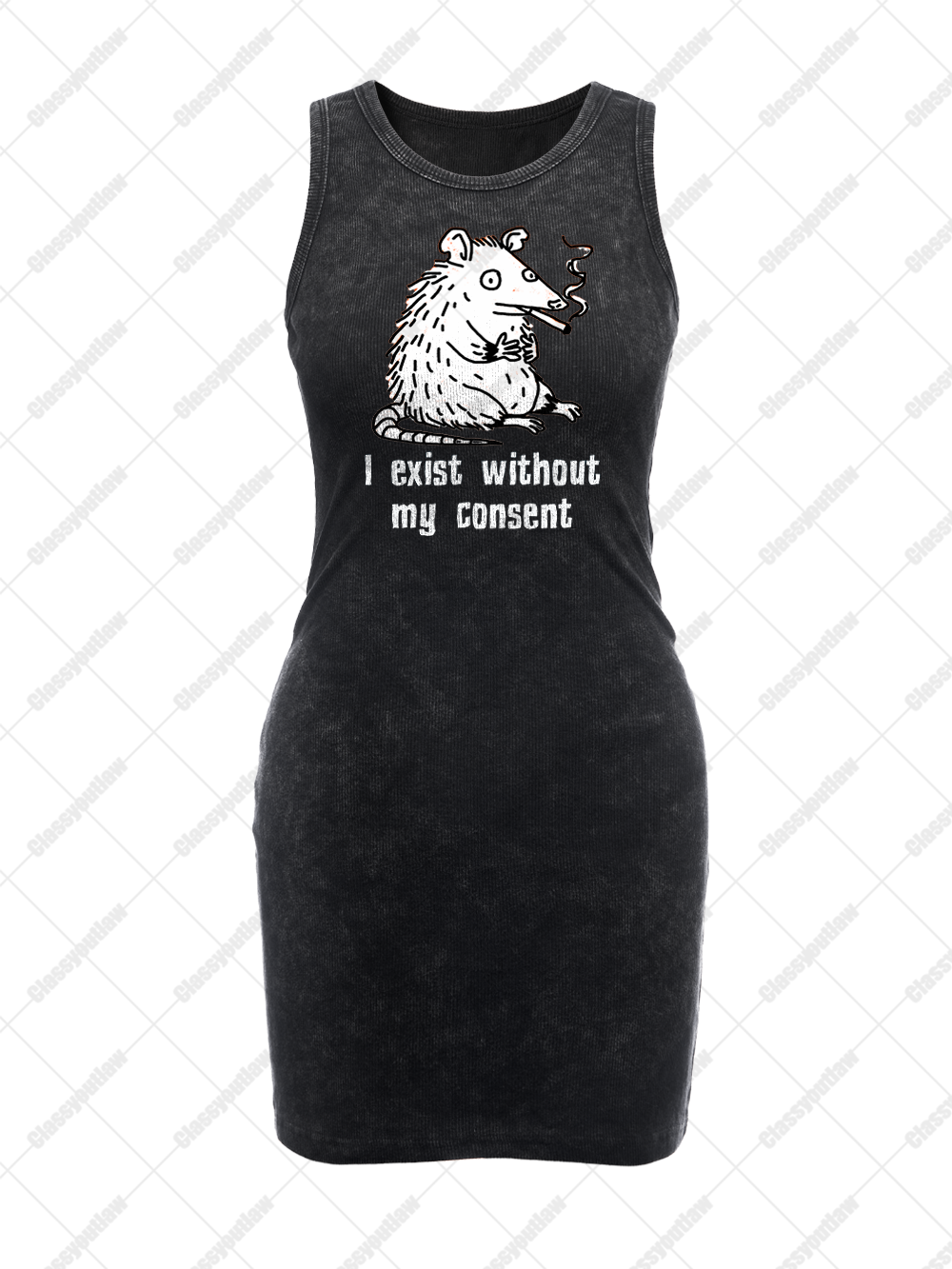 I EXIST WITHOUT MY CONSENT VINTAGE BODYCON TANK DRESS