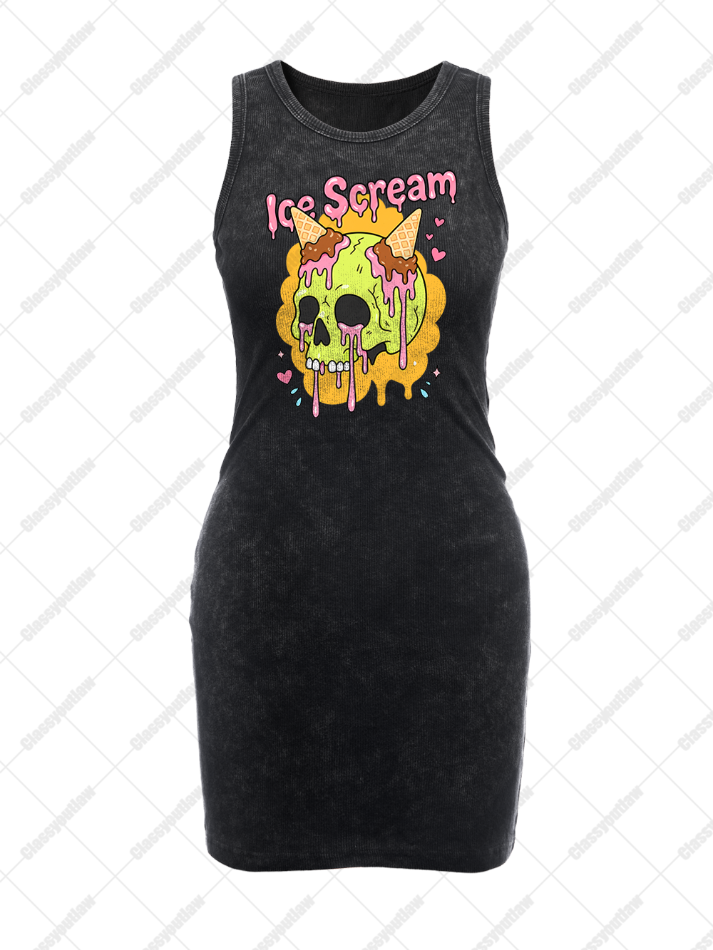ICE SCREAM SKULL VINTAGE BODYCON TANK DRESS