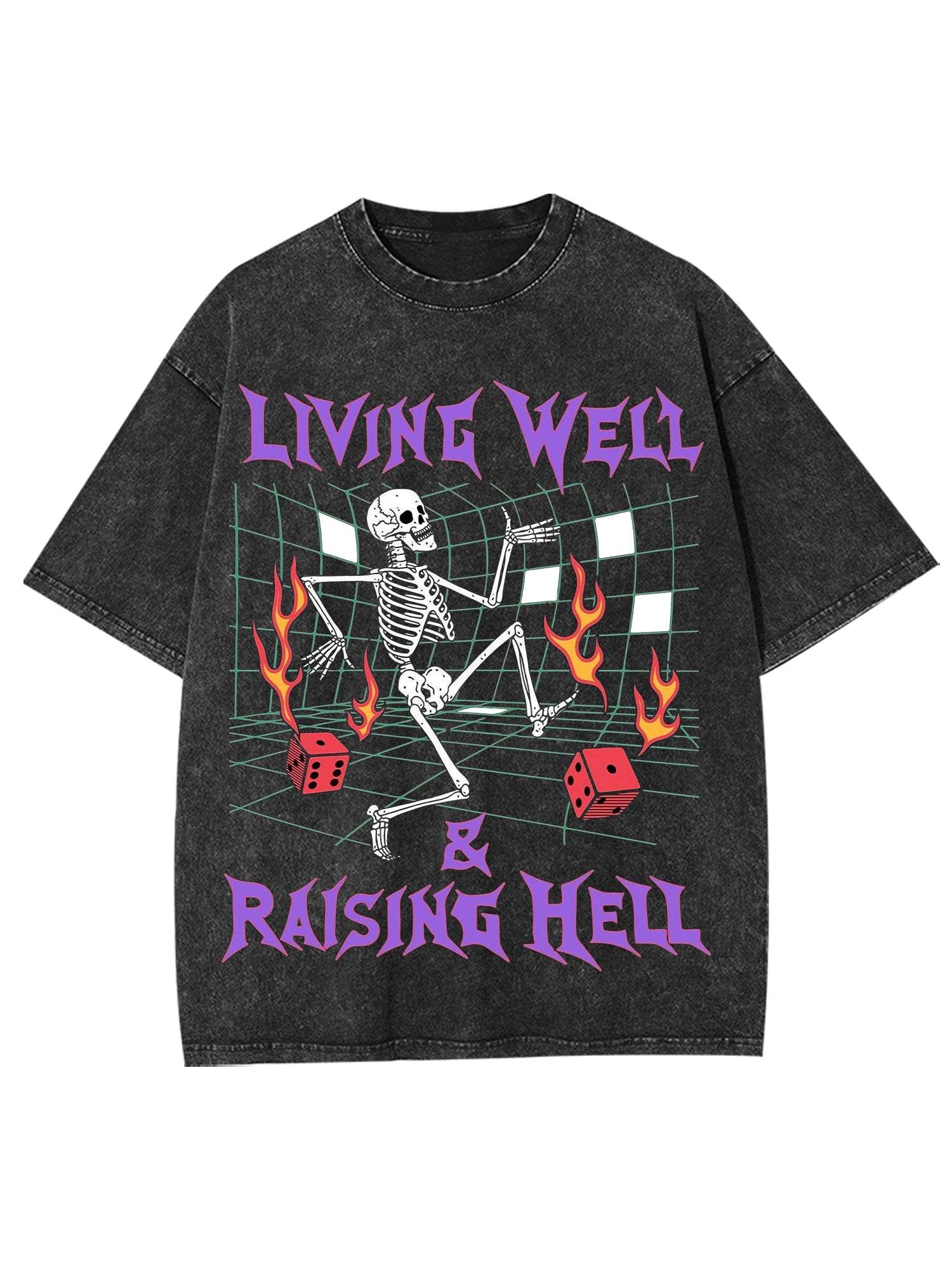 Living Well, Raising Hell Washed Tshirt-ClassyOutlaw