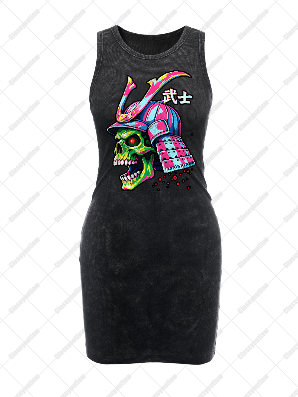 SAMURAI SKULL VINTAGE BODYCON TANK DRESS