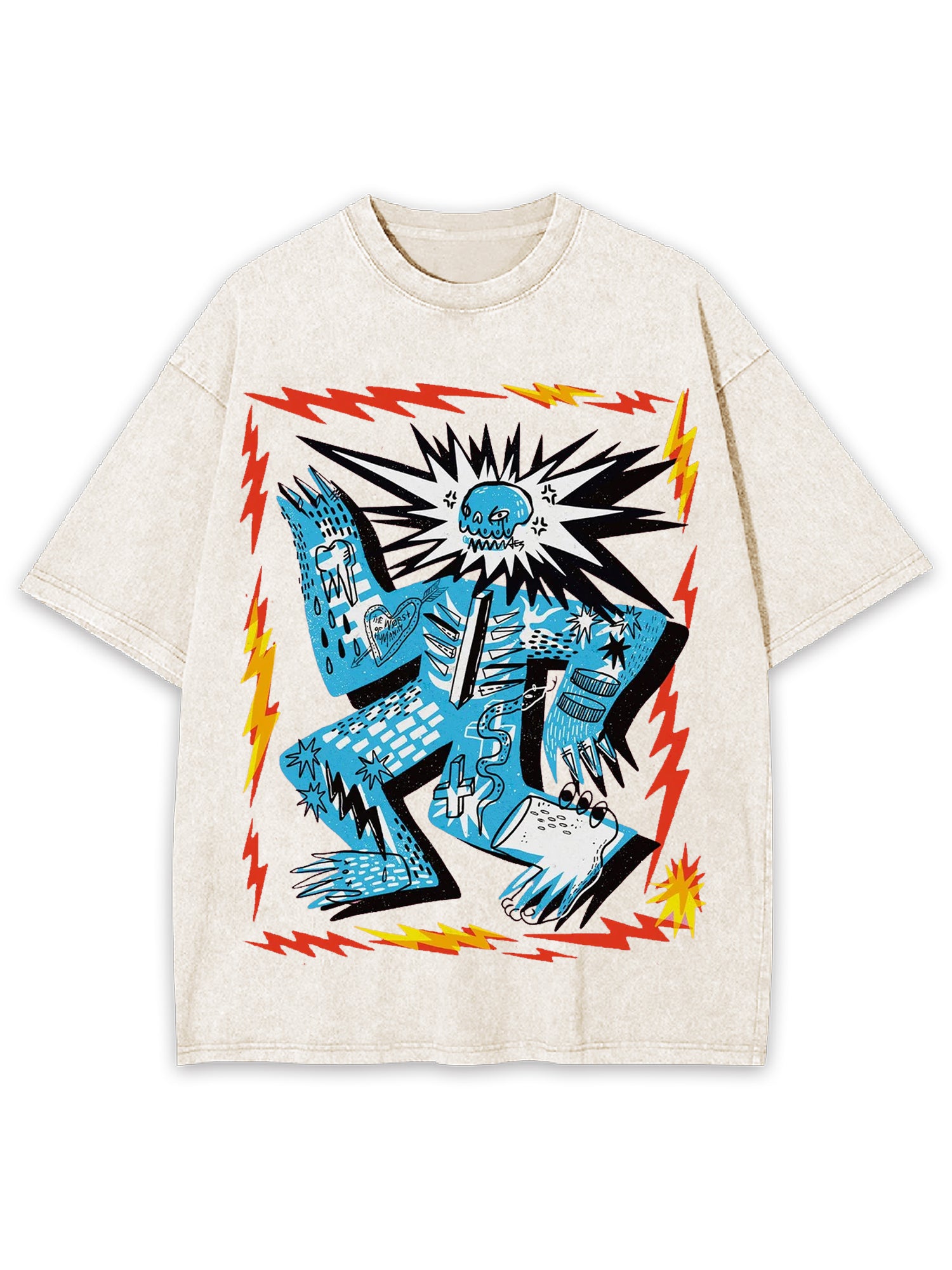 Grumpy Skull Washed Tshirt-ClassyOutlaw