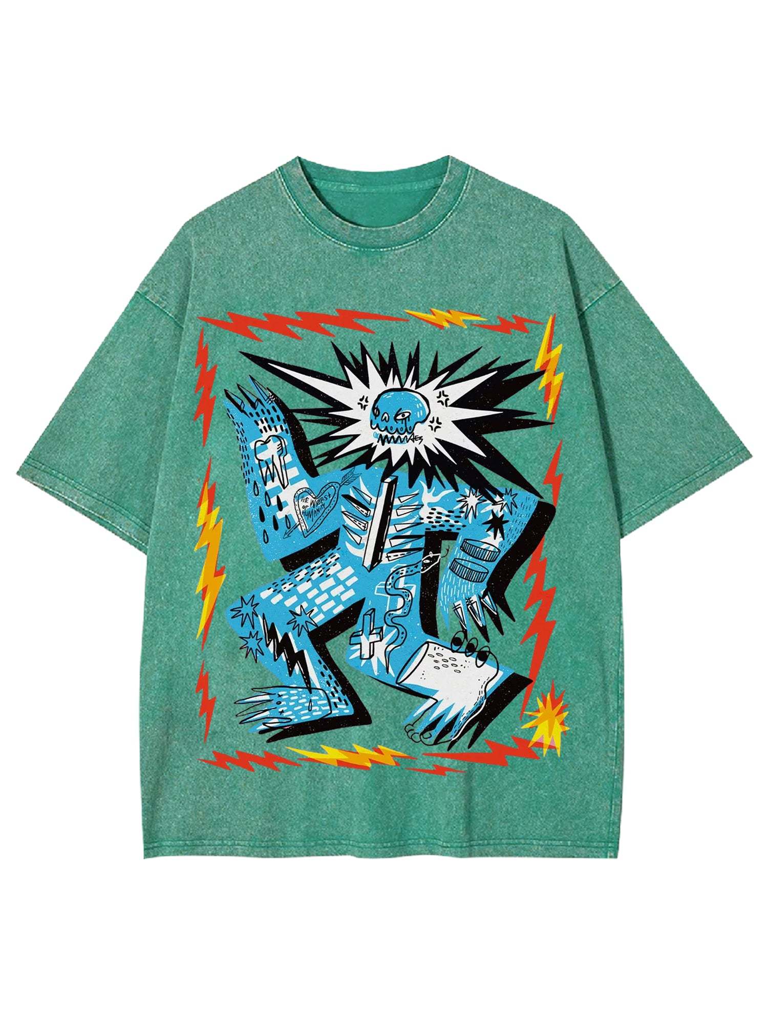 Grumpy Skull Washed Tshirt-ClassyOutlaw