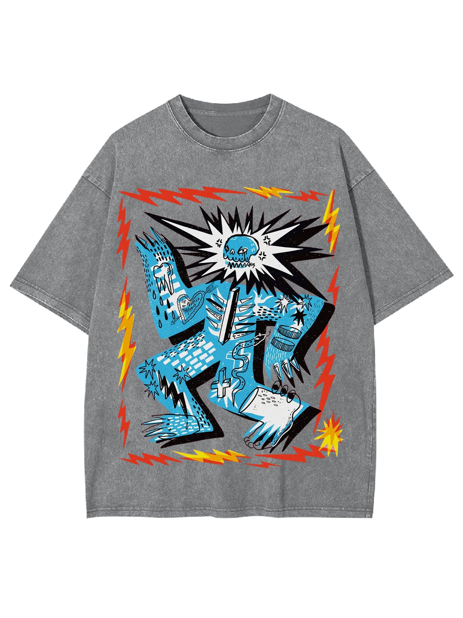 Grumpy Skull Washed Tshirt-ClassyOutlaw
