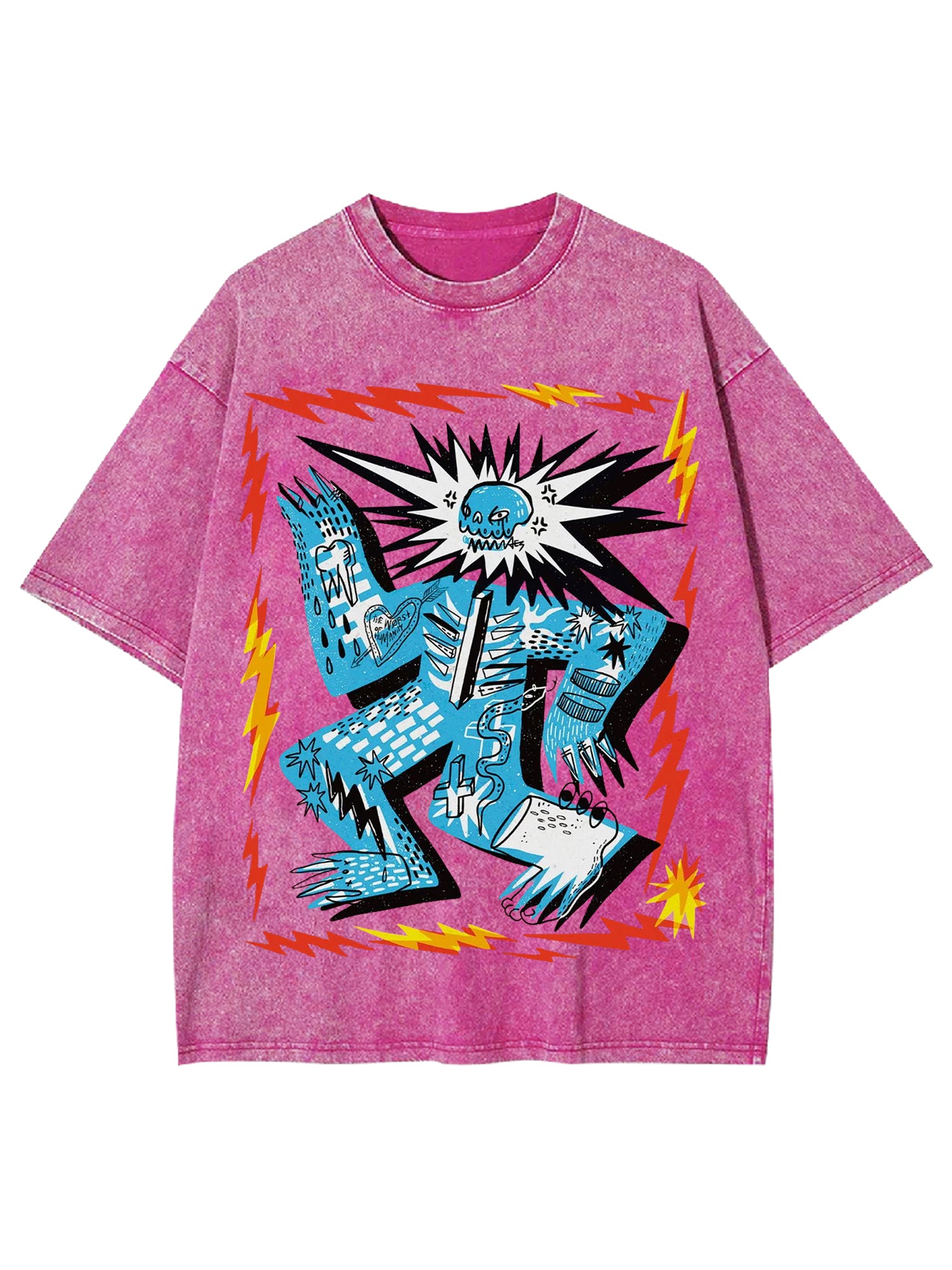 Grumpy Skull Washed Tshirt-ClassyOutlaw