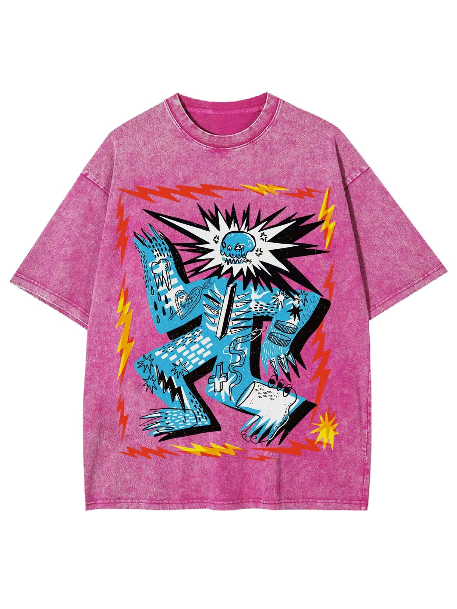 Grumpy Skull Washed Tshirt-ClassyOutlaw