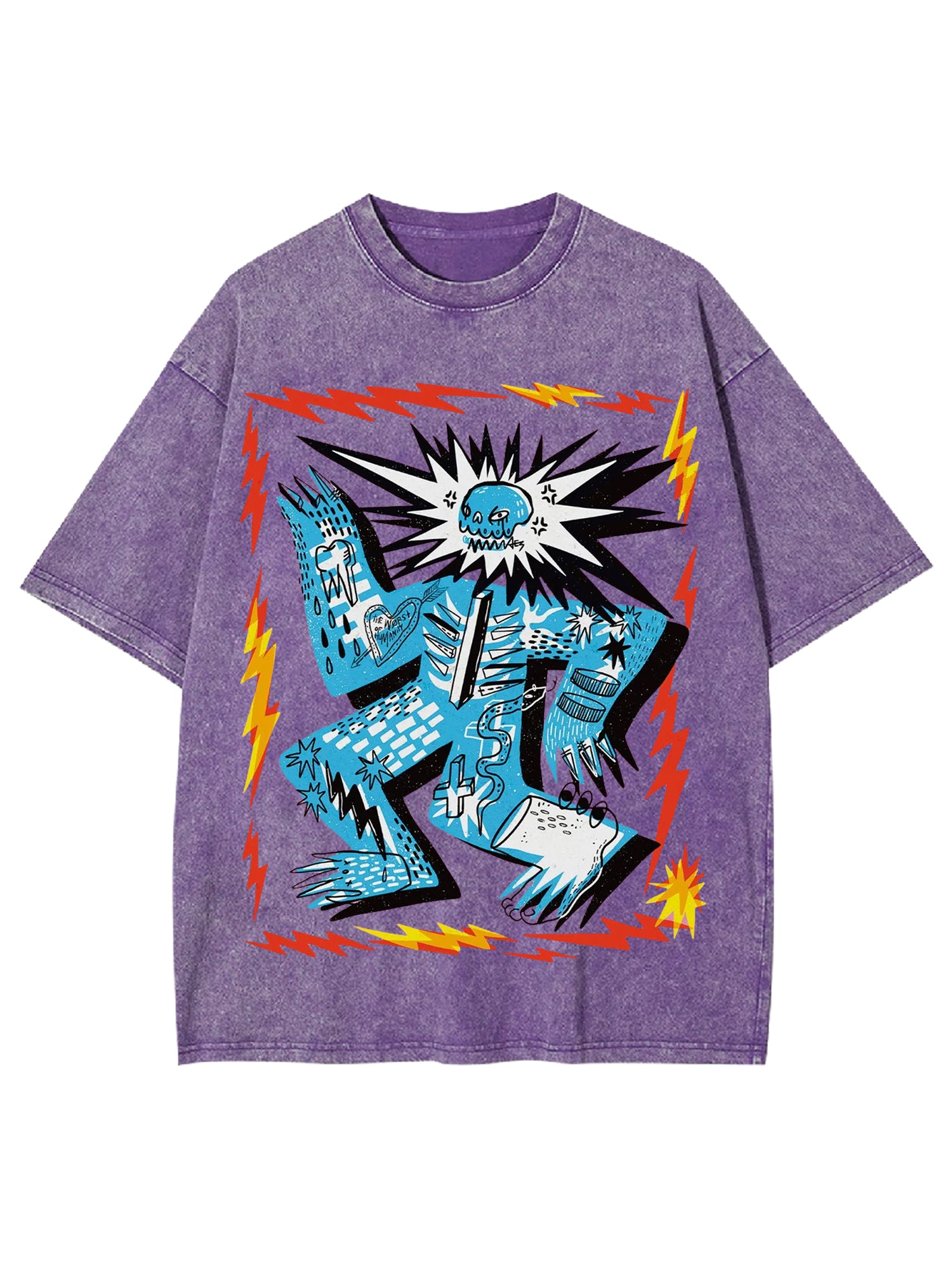 Grumpy Skull Washed Tshirt-ClassyOutlaw