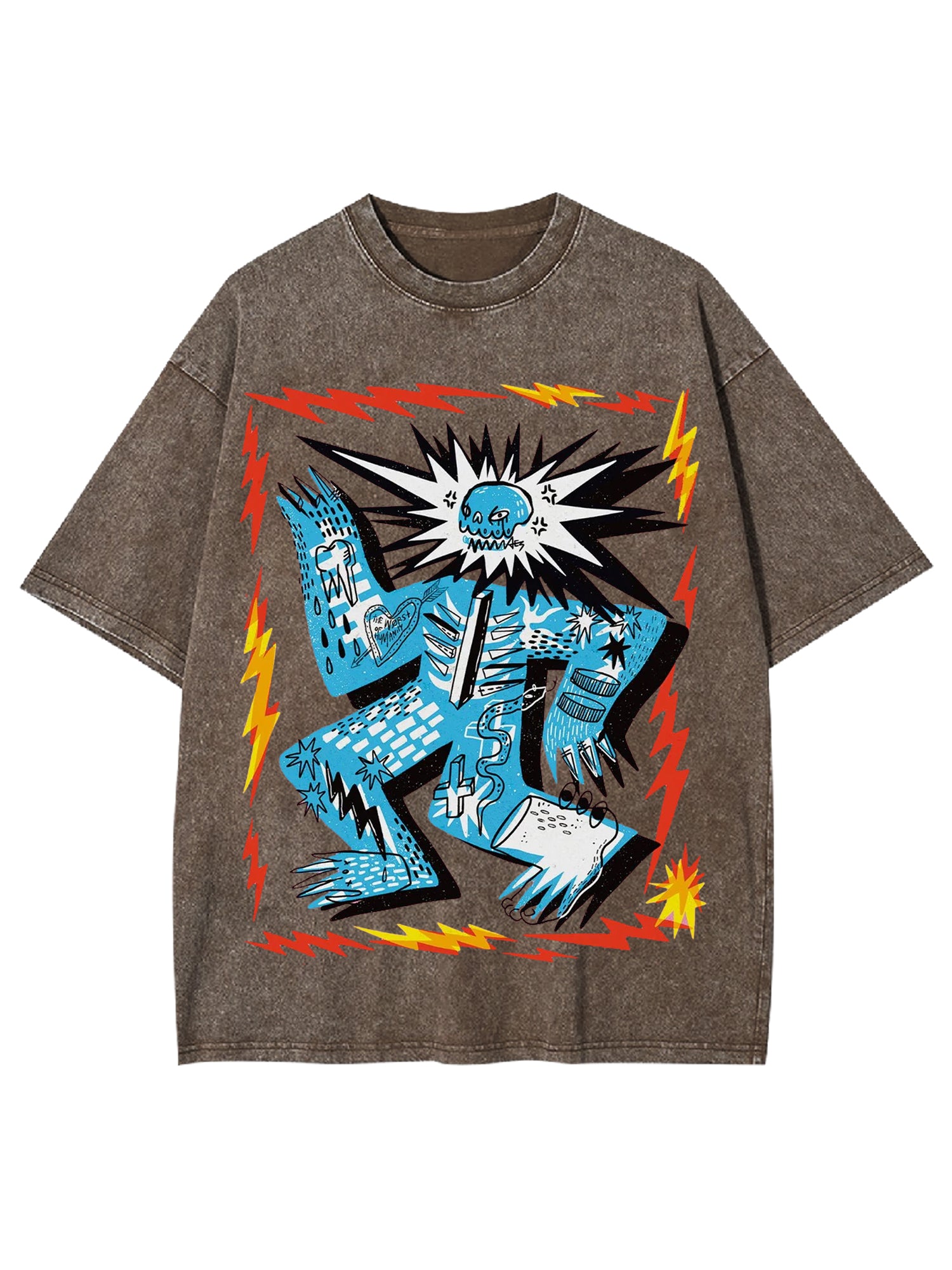 Grumpy Skull Washed Tshirt-ClassyOutlaw