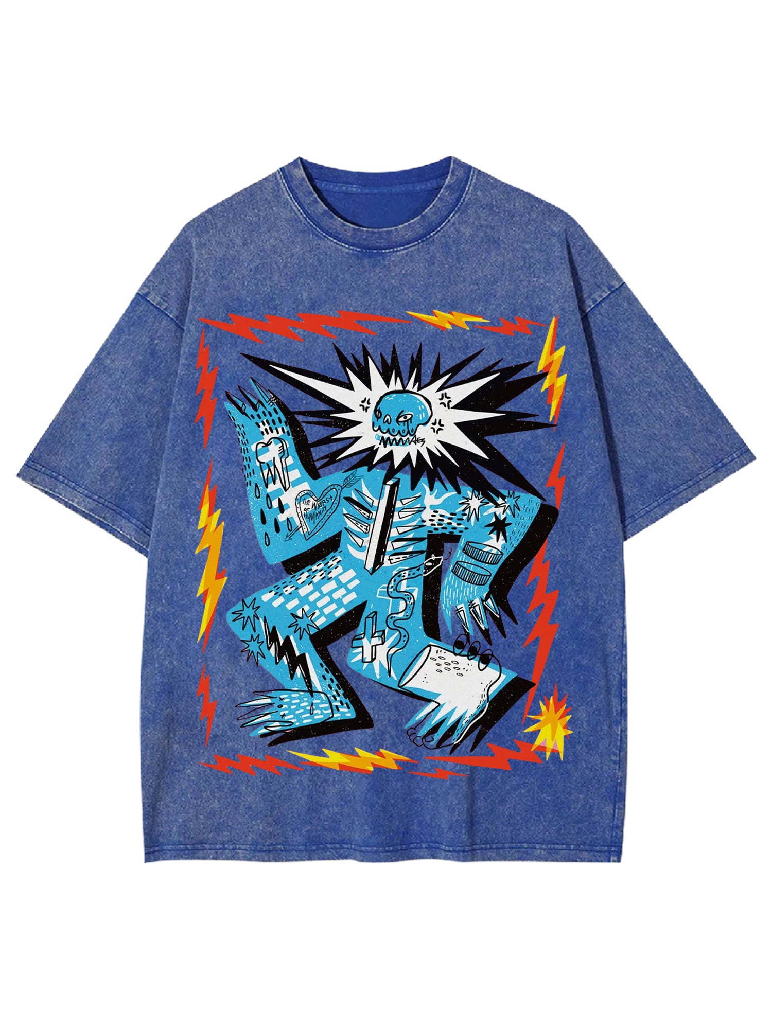 Grumpy Skull Washed Tshirt-ClassyOutlaw