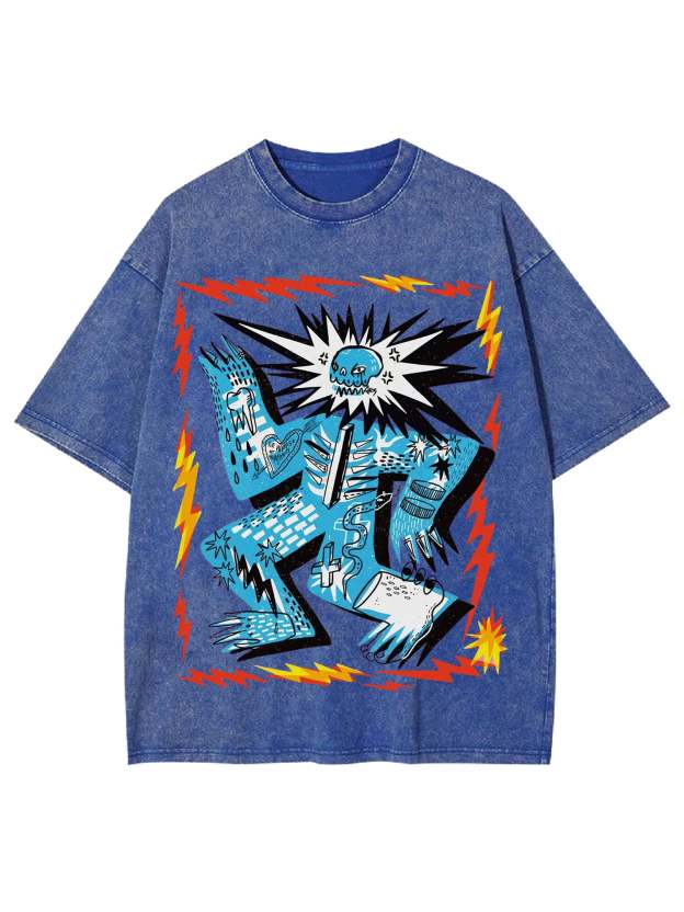 Grumpy Skull Washed Tshirt-ClassyOutlaw