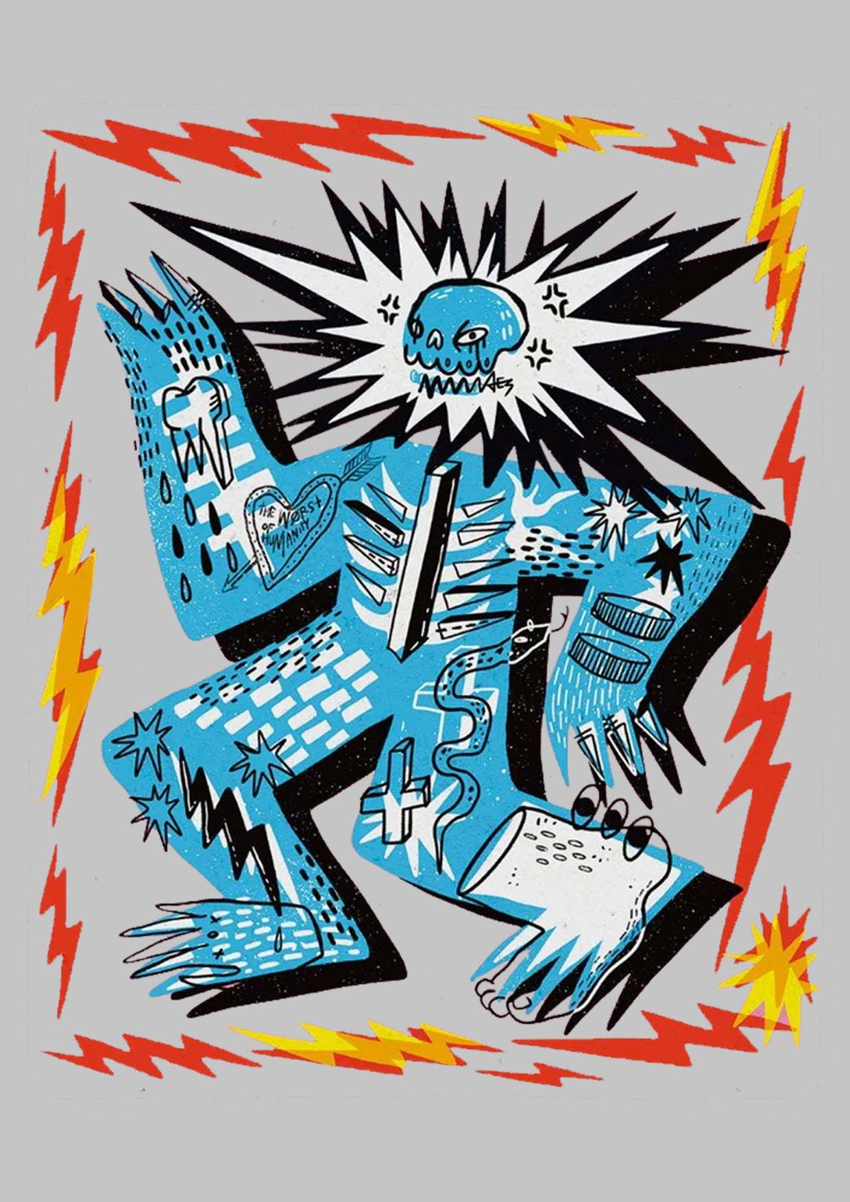 Grumpy Skull Washed Tshirt-ClassyOutlaw