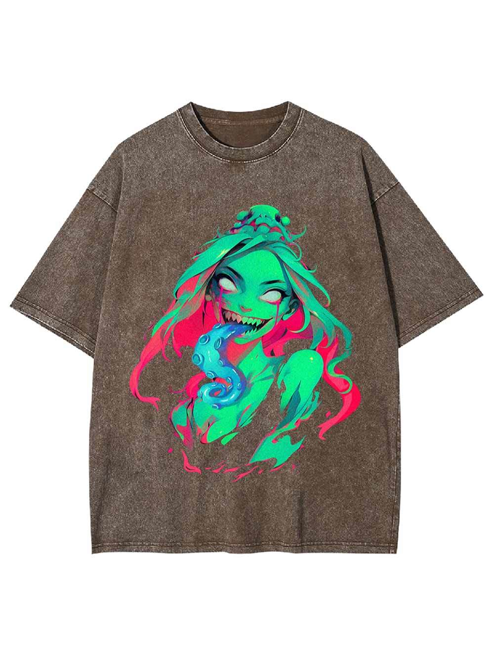 Tentacles Evil Girl Washed Tshirt