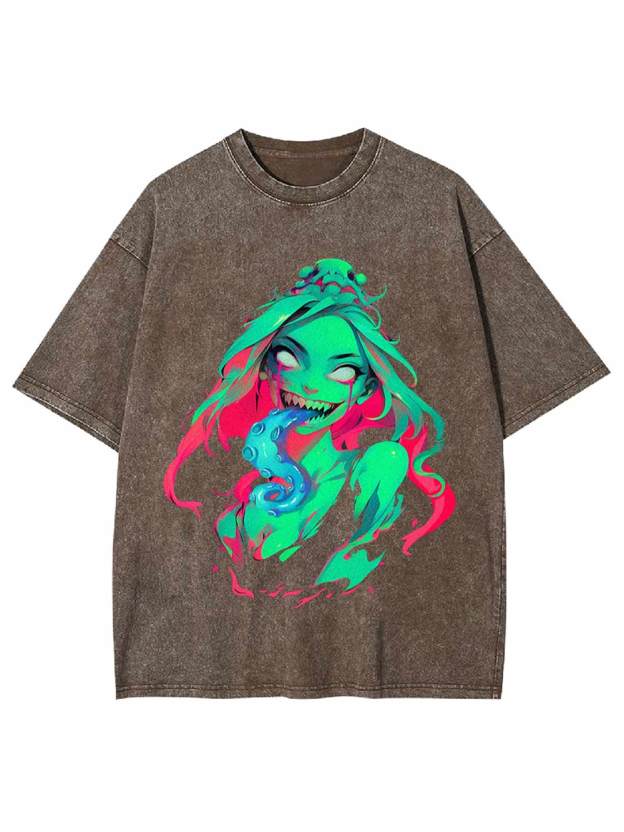 Tentacles Evil Girl Washed Tshirt