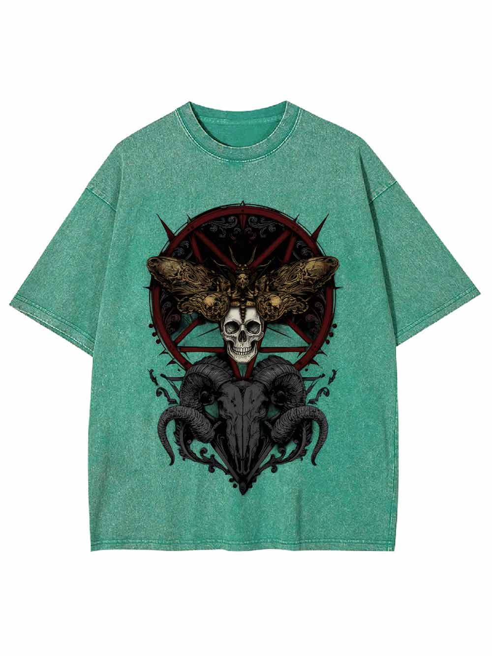 Dark Gothic Skull Goat Head Washed Tshirt