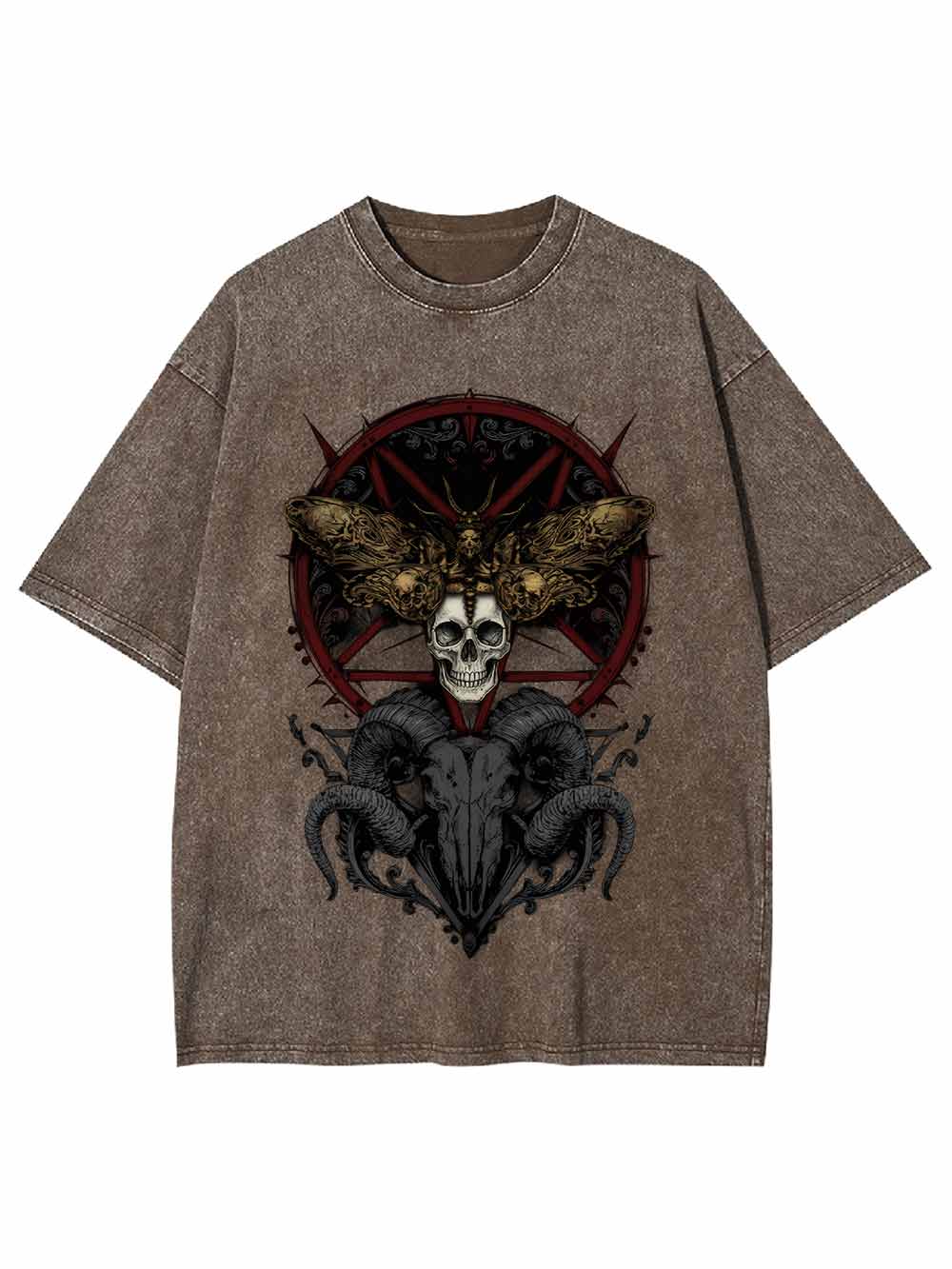 Dark Gothic Skull Goat Head Washed Tshirt